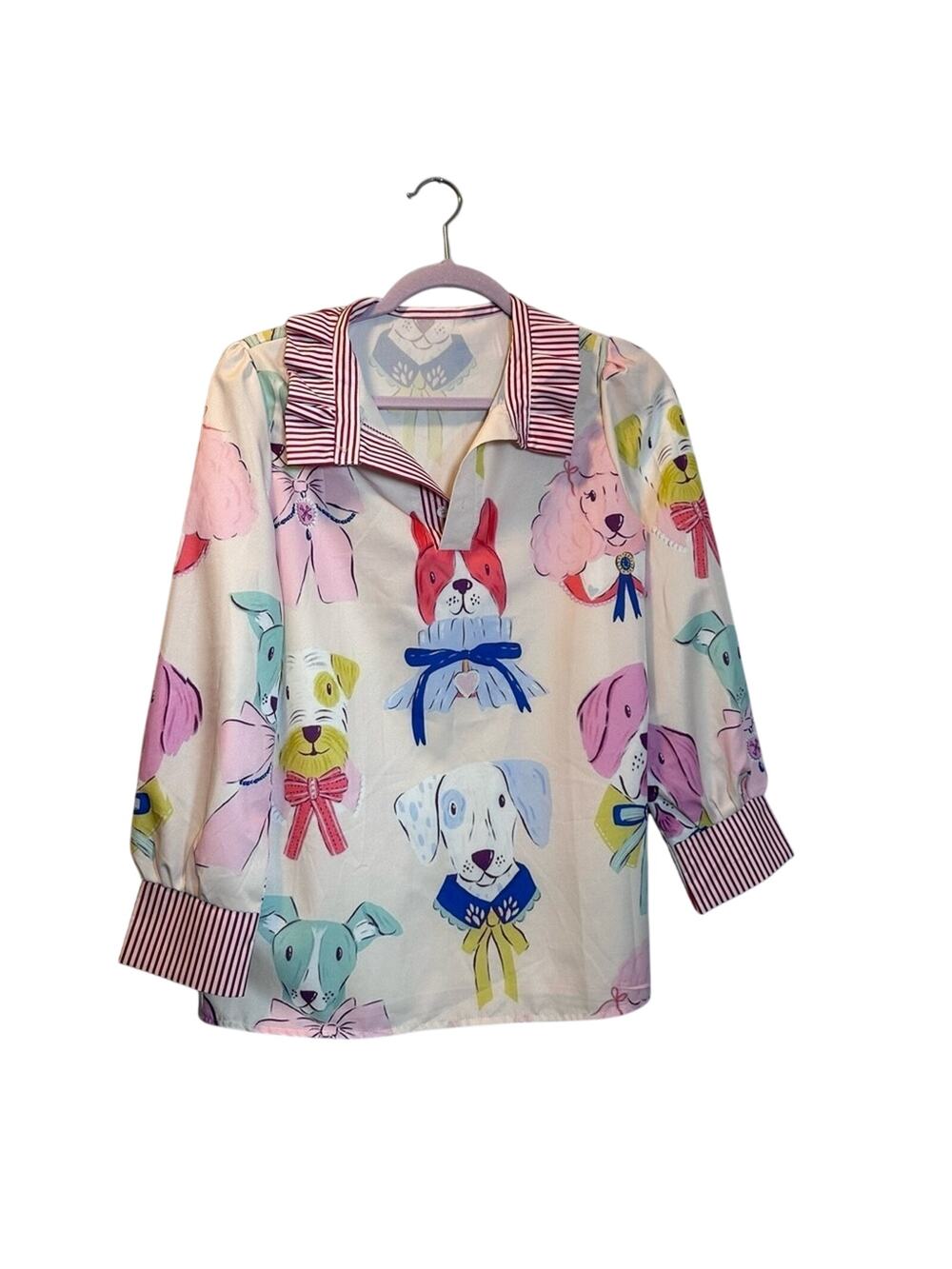 Dogs blouse ruffles quarter button up
